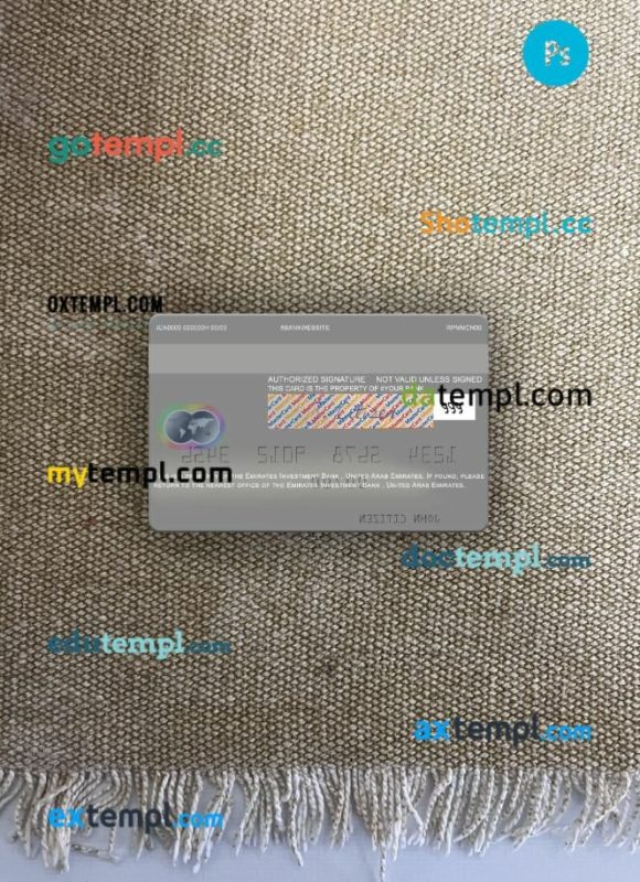United Arab Emirates Emirates Investment Bank mastercard PSD scan and photo taken image, 2 in 1 - Image 2