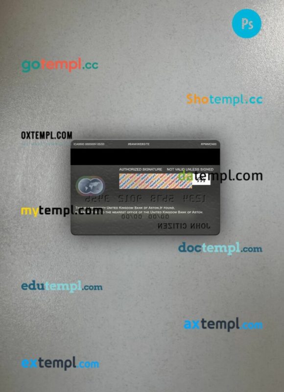 United Kingdom Bank of Aston mastercard PSD scan and photo taken image, 2 in 1 - Image 2