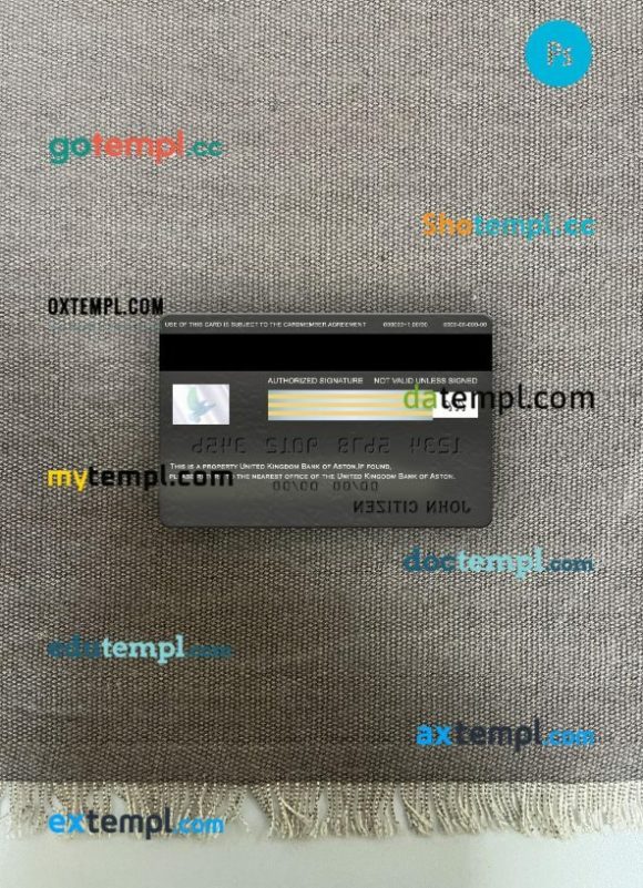 United Kingdom Bank of Aston visa signature card PSD scan and photo-realistic snapshot, 2 in 1 - Image 2