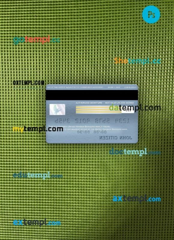 United Kingdom Barclays bank visa classic card PSD scan and photo-realistic snapshot, 2 in 1 - Image 2