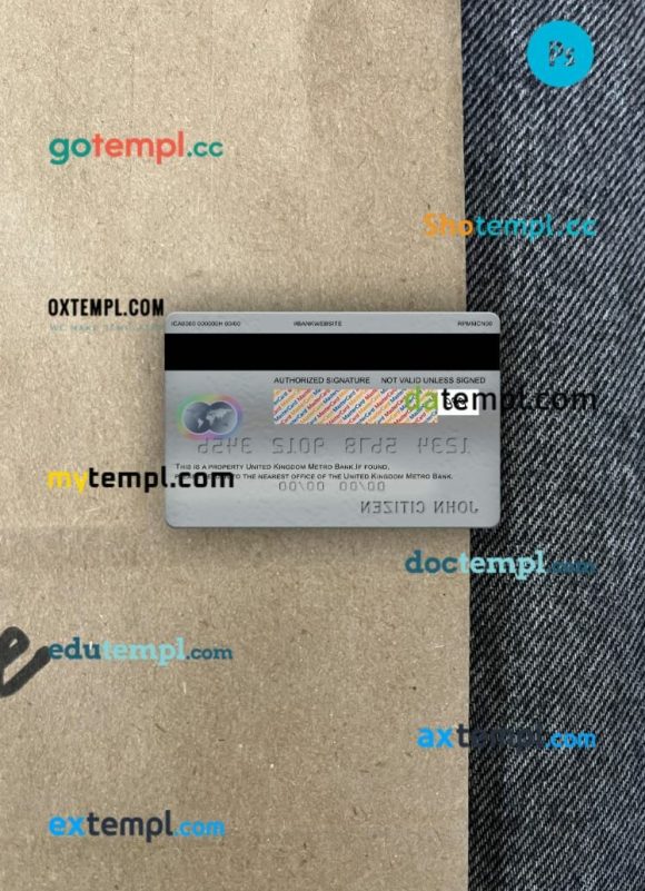 United Kingdom Metro Bank mastercard PSD scan and photo taken image, 2 in 1 - Image 2