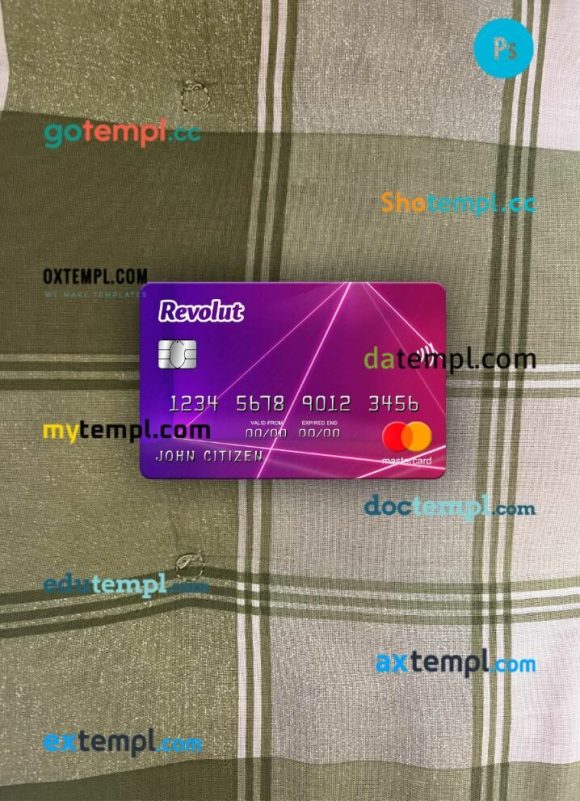 United Kingdom Revolut mastercard PSD scan and photo taken image, 2 in 1