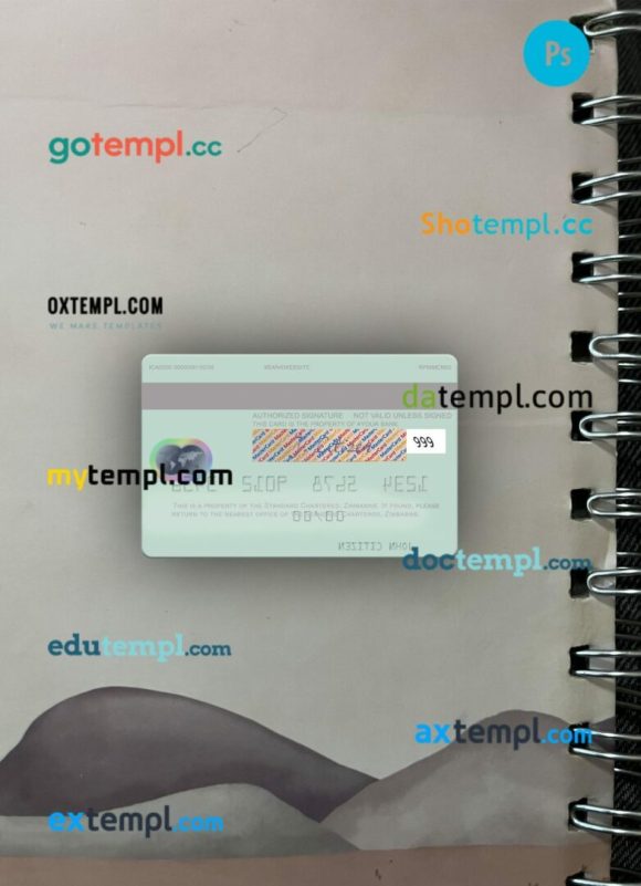 Zimbabwe Standard Chartered visa debit card PSD scan and photo-realistic snapshot, 2 in 1 - Image 2
