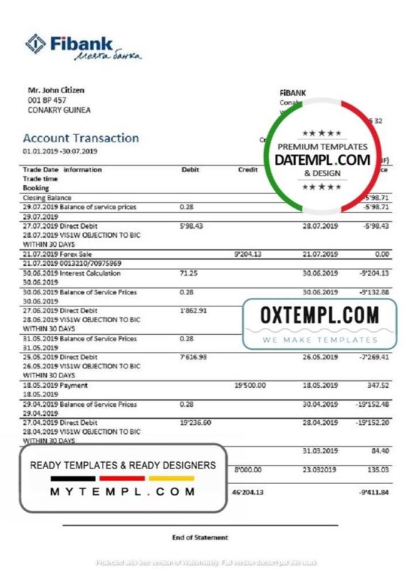 Guinean Fibank proof of address bank statement 3 - 6 months example in Word and PDF format