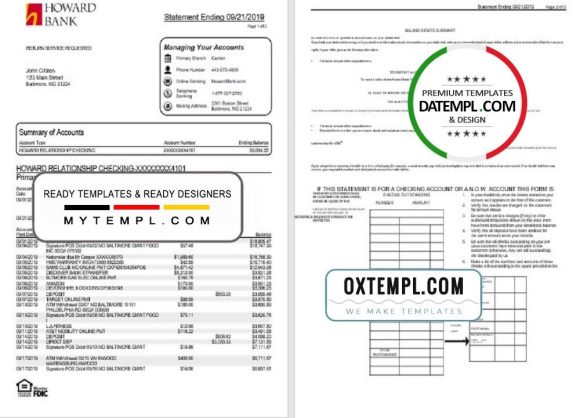 USA Maryland Howard Personal proof of address bank statement 3 - 6 months example in Word and PDF format (4 pages)
