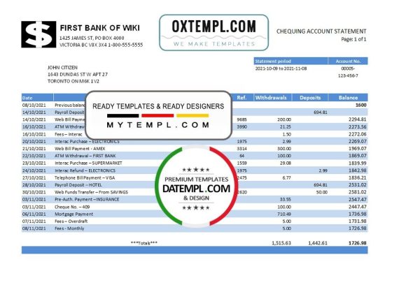USA First Bank of Wiki bank statement 3 - 6 months easy to fill example in .xls and .pdf file format
