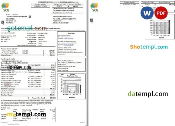 USA Massachusetts Chelsea SCG The United Illuminating Company, Word and PDF example, 2 pages