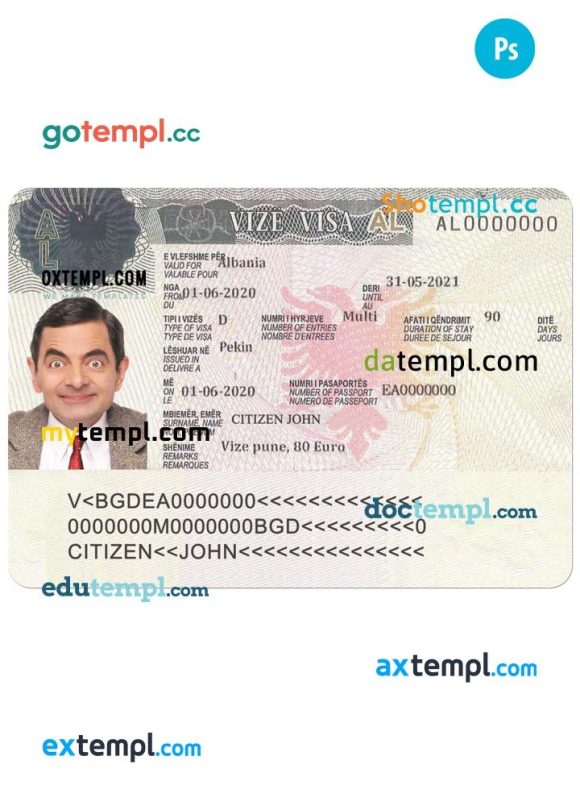 Albanian work visa PSD example, fully editable