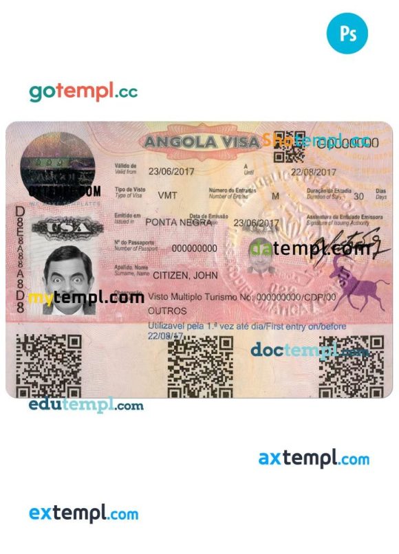Angolan entry visa PSD example, version 2
