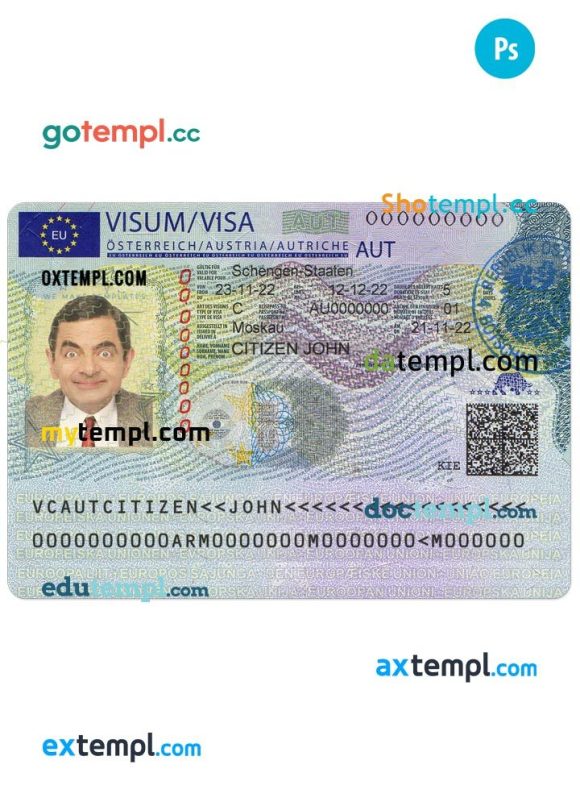 Austrian Schengen visa from Austriann embassy, PSD example, 2022