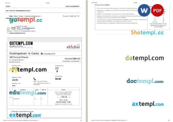 AbhiBus bus e-ticket, Word and PDF download template, 2 pages