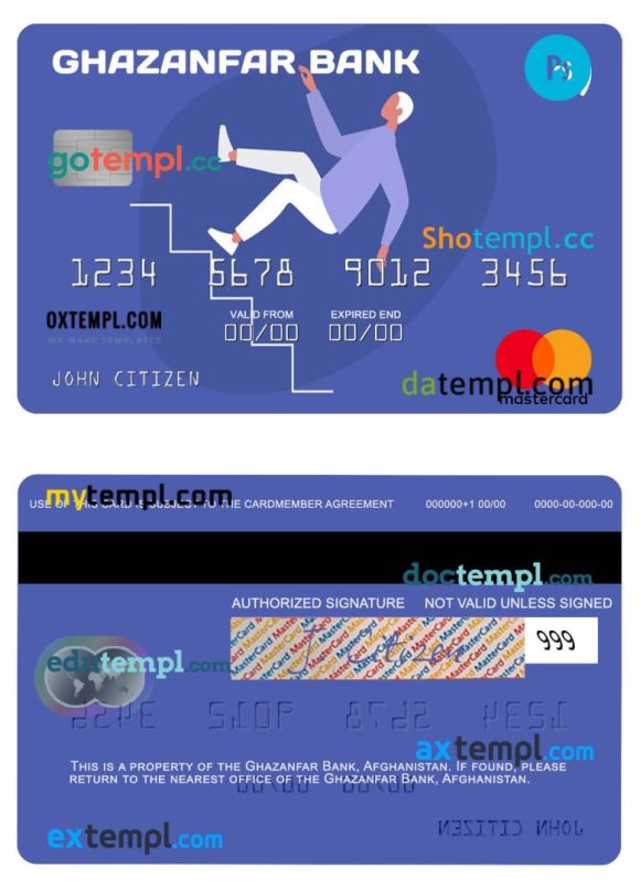Afghan Ghazanfar Bank mastercard example in PSD format