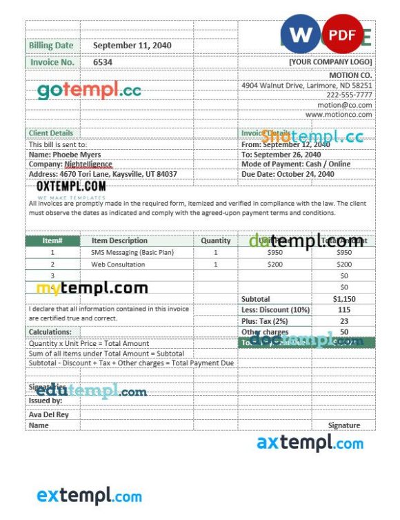 Agency Billing example in word and pdf format
