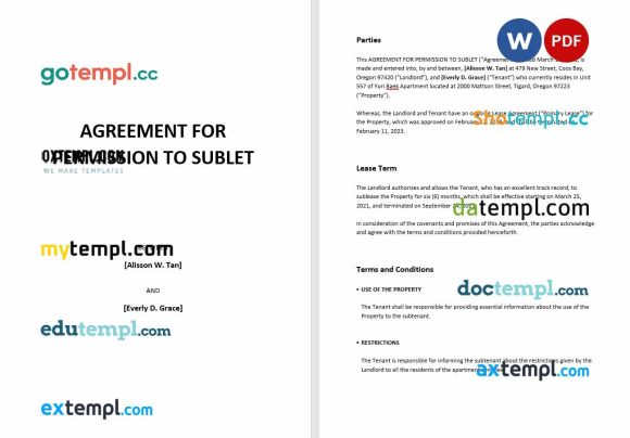 Agreement for Permission to Sublet Word example