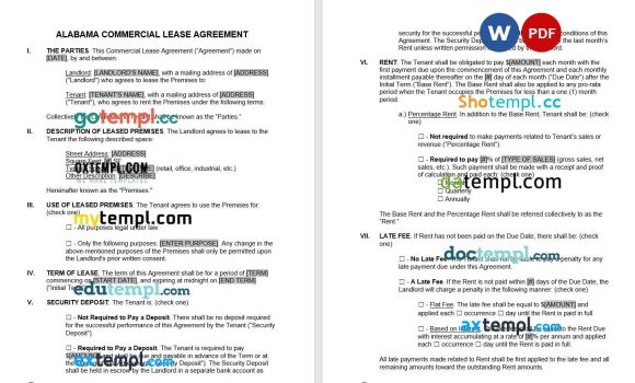 Alabama Commercial Lease Agreement Word example