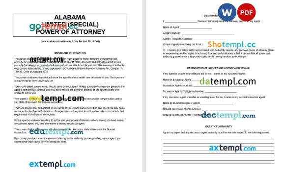 Alabama Limited Power of Attorney example, fully editable
