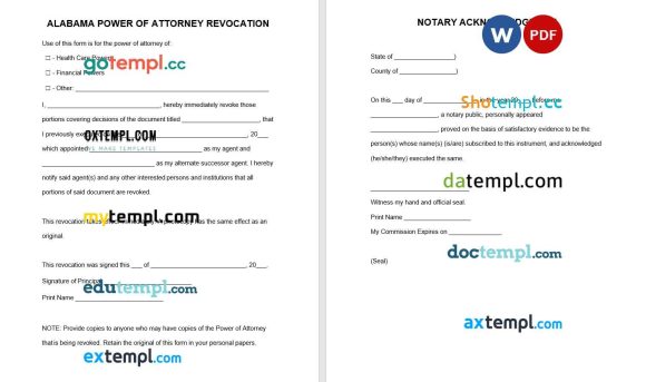 Alabama Power of Attorney Revocation Form example, fully editable
