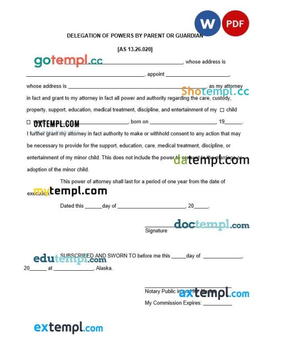 Alaska Minor Children Power of Attorney Form example, fully editable
