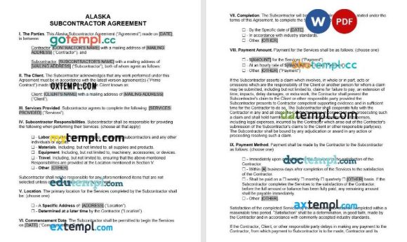 Alaska Subcontractor Agreement Word example