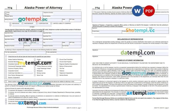 Alaska Tax Power of Attorney Form example, fully editable