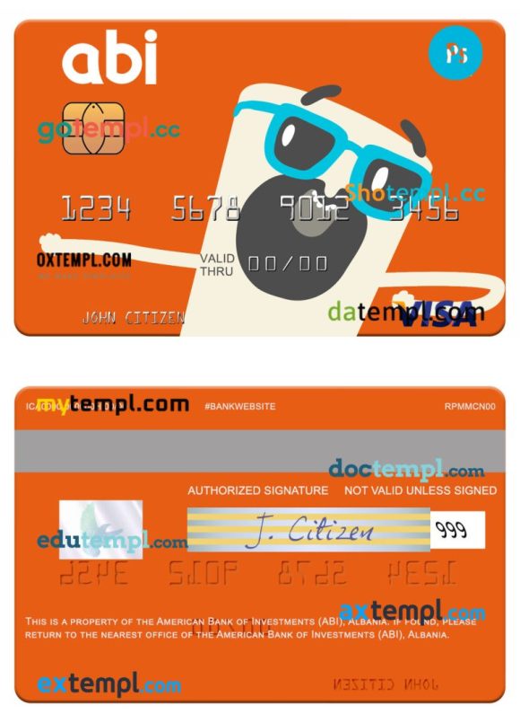 Albanian American Bank of Investments (ABI) visa card example in PSD format