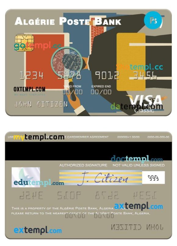 Algerian Algérie Poste Bank visa card example in PSD format