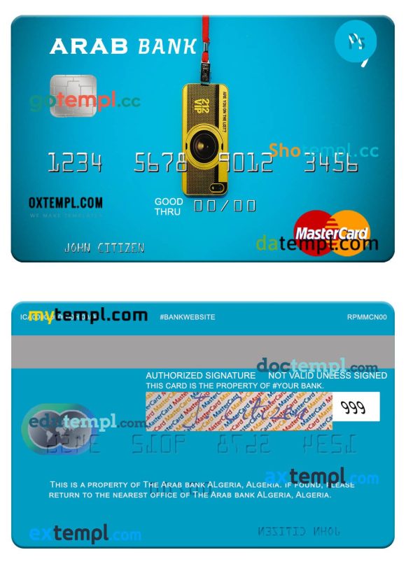 Algeria Arab Bank Algeria mastercard template in PSD format