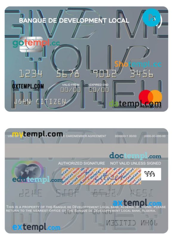 Algerian Banque de Développement Local mastercard example in PSD format