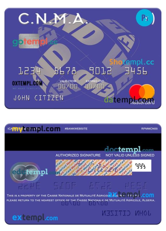 Algerian Caisse Nationale de Mutualité Agricole mastercard example in PSD format