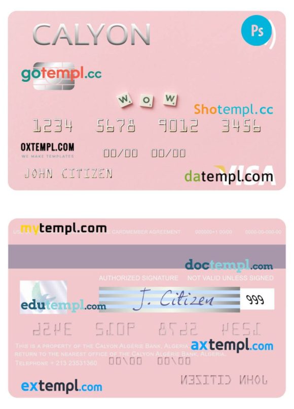 Algerian Calyon Algérie Bank visa card example in PSD format