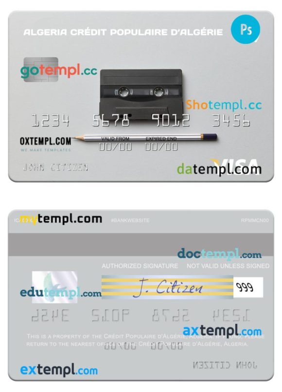 Algerian Crédit Populaire d’Algérie visa card example in PSD format