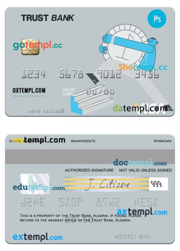 Algerian Trust Bank Algéria visa card example in PSD format