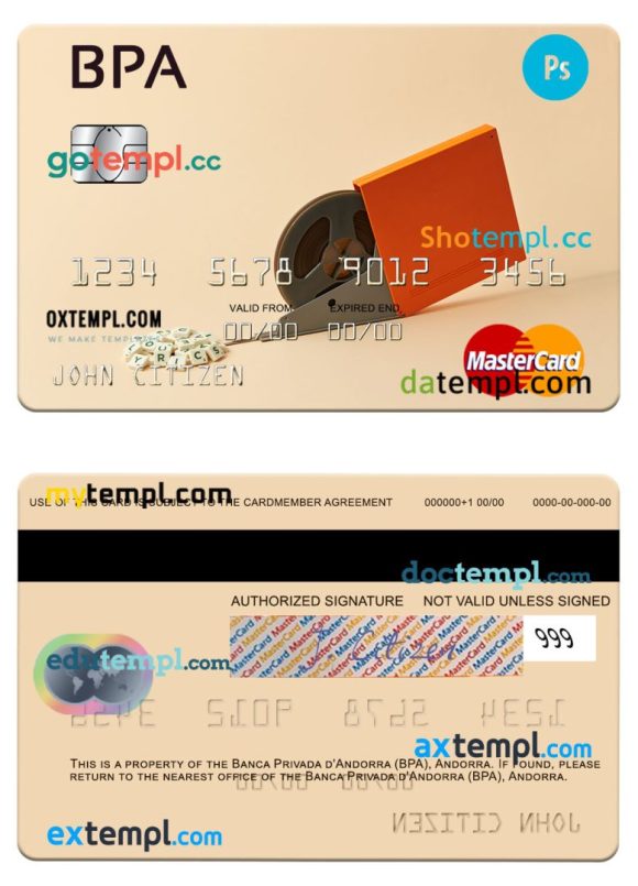 Andorran Banca Privada d'Andorran (BPA) mastercard example in PSD format