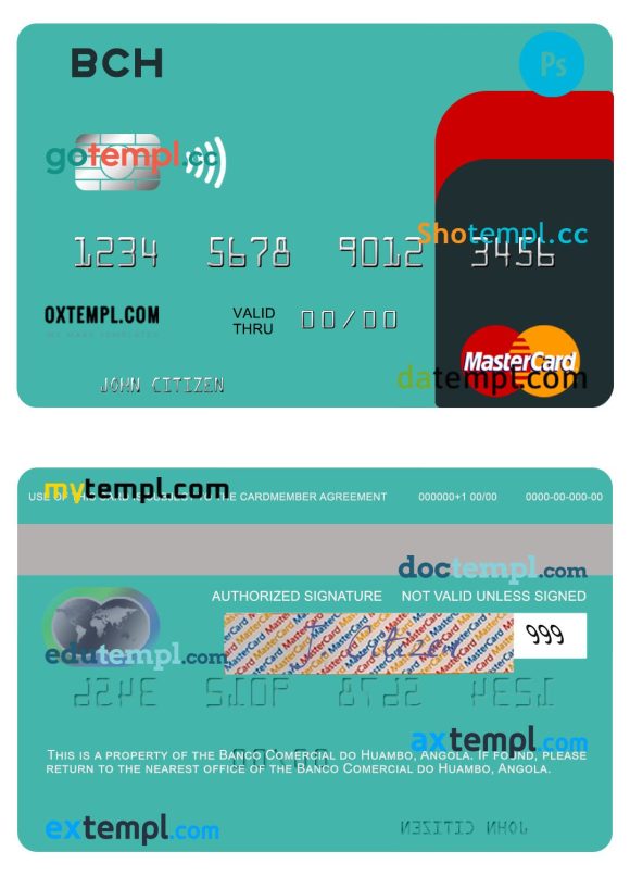 Angola Banco Comercial do Huambo mastercard template in PSD format