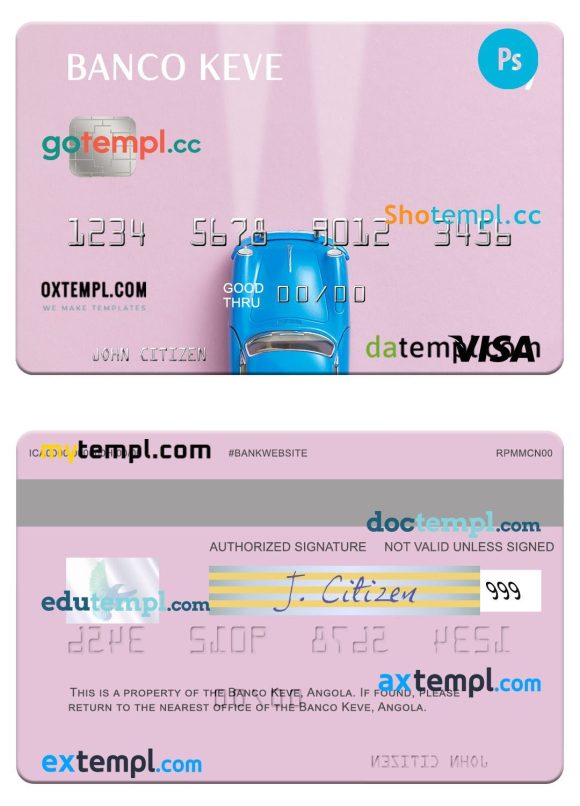 Angola Banco Keve visa card template in PSD format