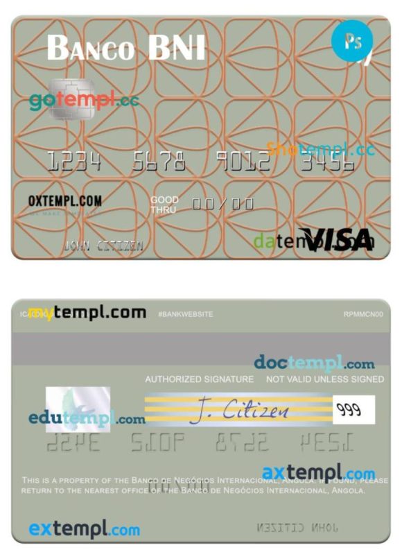 Angolan Banco de Negócios Internacional visa card example in PSD format