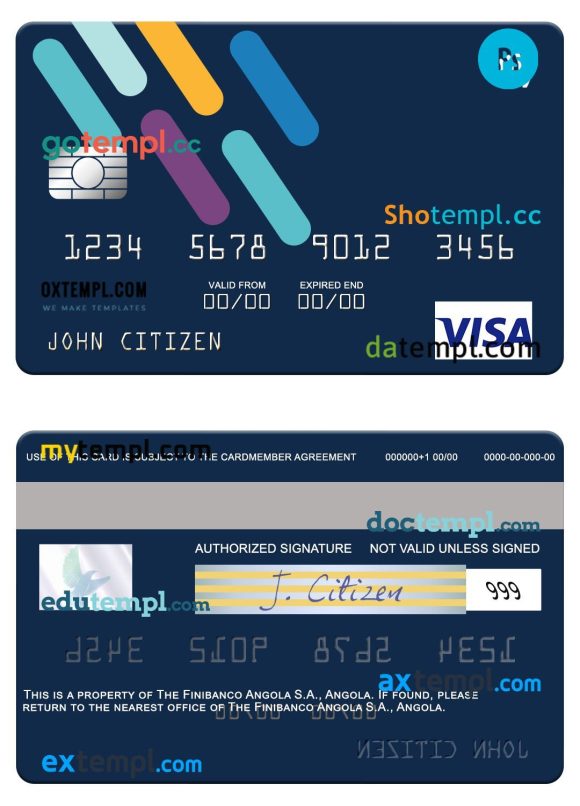 Angola Finibanco Angola S.A. visa card template in PSD format