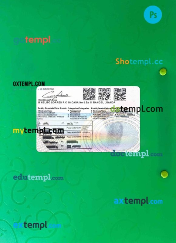 Angola driving license PSD files, scan look and photographed image, 2 in 1 (2018-2028) - Image 2