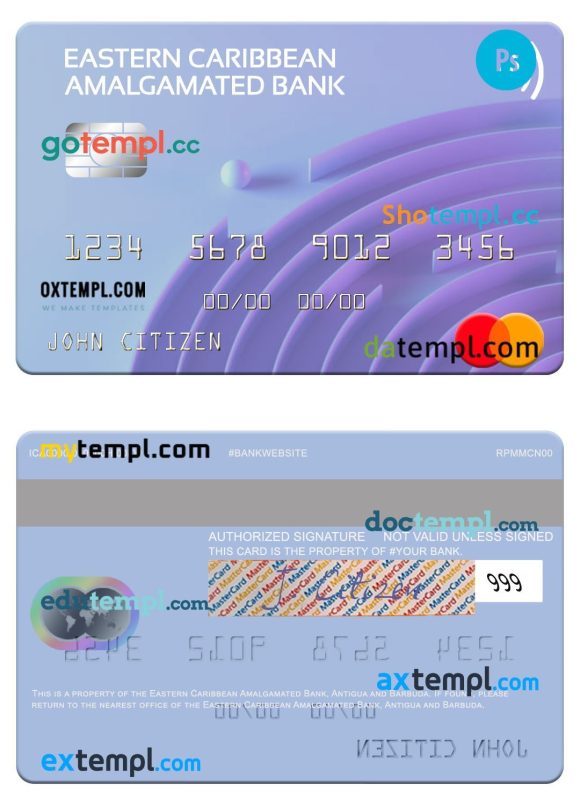 Antigua and Barbuda Eastern Caribbean Amalgamated Bank mastercard template in PSD format