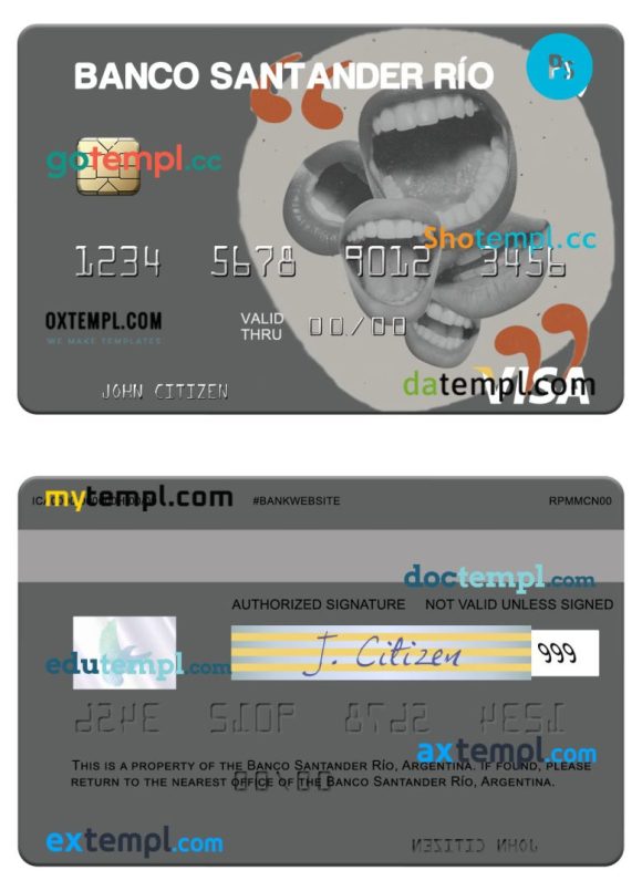 Argentinian Banco Santander Río visa card example in PSD format