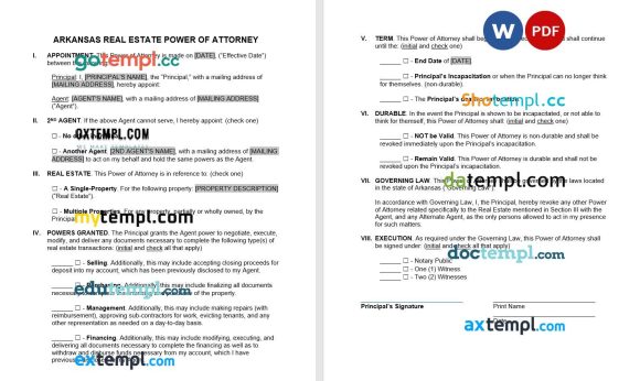 Arkansas Real Estate Power of Attorney Form example, fully editable