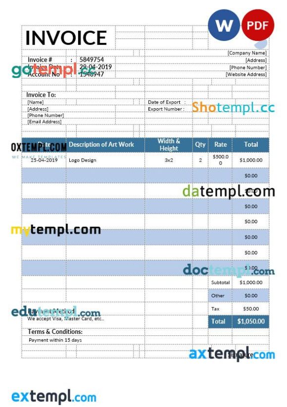 Artist Invoice example in word and pdf format