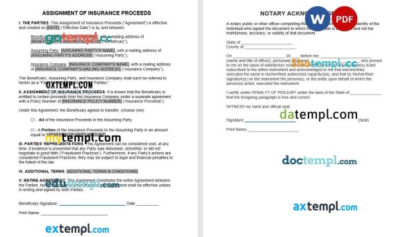Assignment of Insurance Proceeds Word example, fully editable