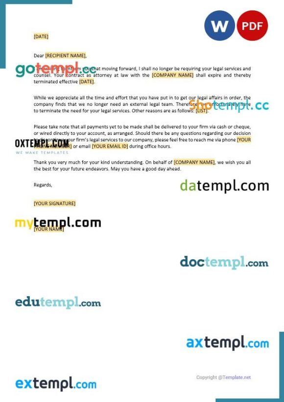 Attorney Termination Letter example, fully editable