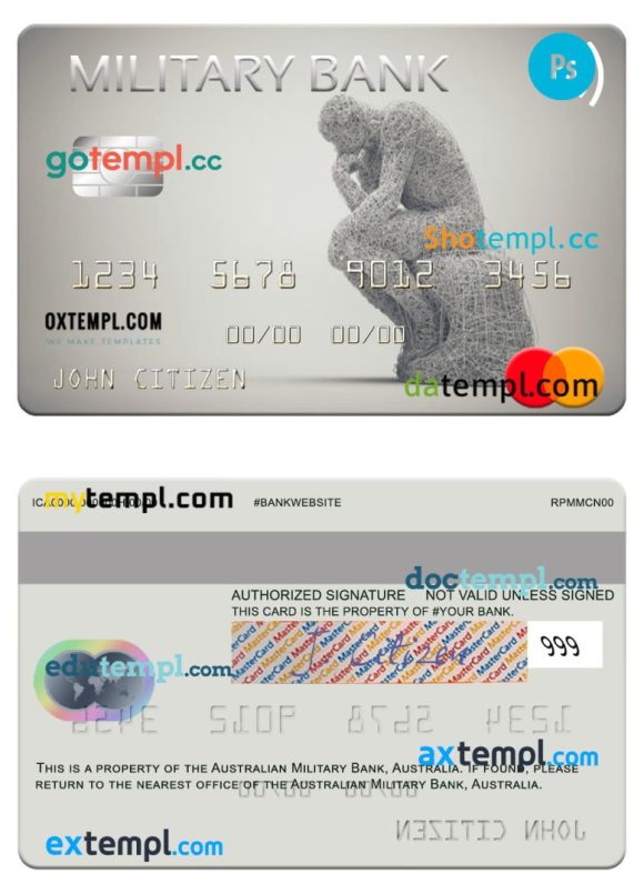 Australian Australiann Military Bank mastercard example in PSD format