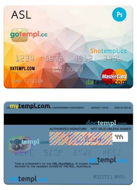 Australian Australiann Settlements Limited (ASL) mastercard example in PSD format