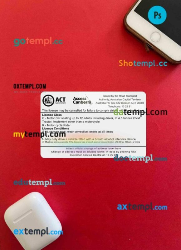 Australia Capital state driving license PSD files, scan look and photographed image, 2 in 1 - Image 2