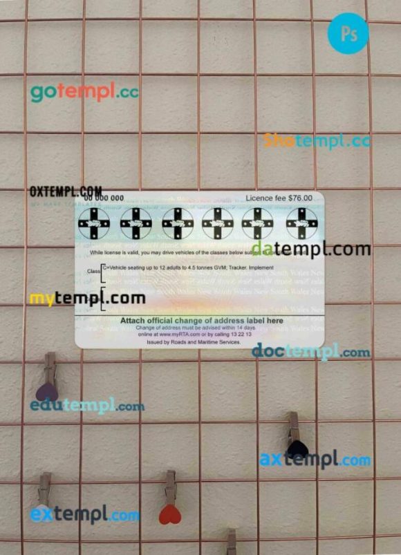 Australia New South Wales driving license editable PSD files, scan look and photo-realistic look, 2 in 1 - Image 2