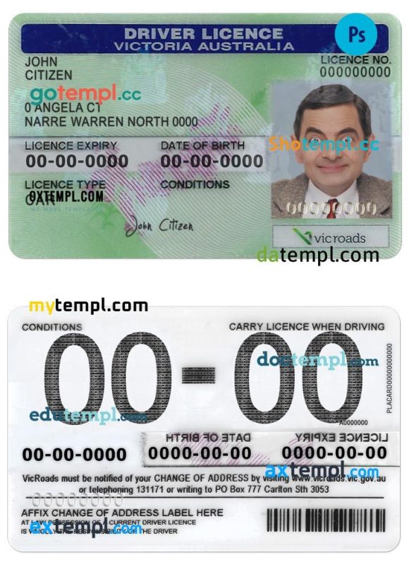 Australia Victoria driver license PSD template, version 2