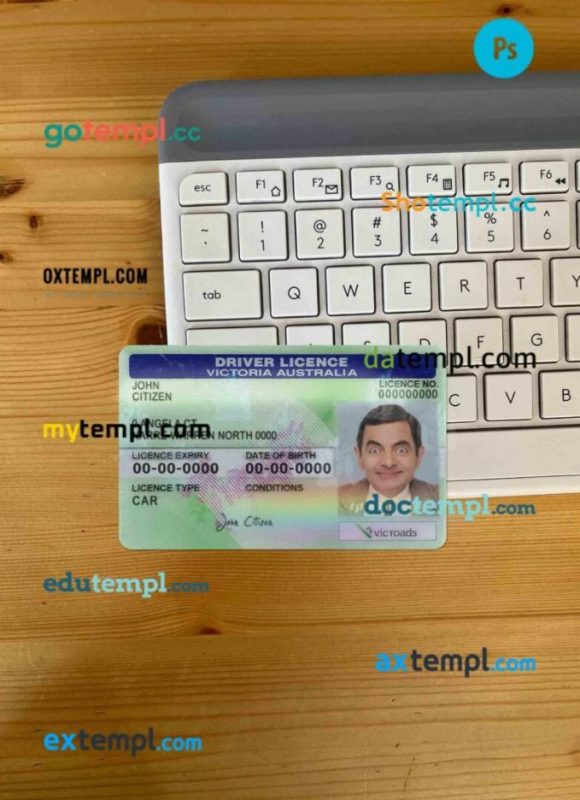 Australia Victoria state driving license editable PSD files, scan look and photo-realistic look, 2 in 1 (version 2)